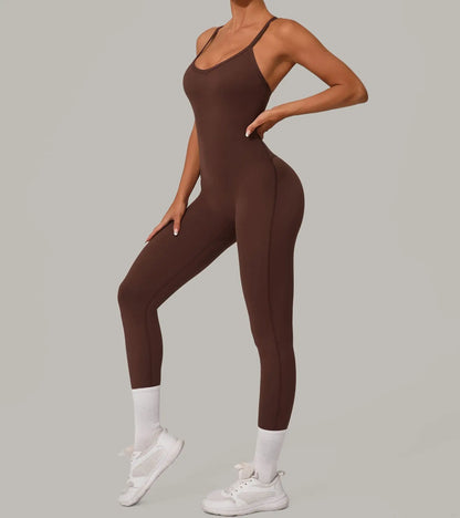 Sexy Hollow Cross Backless Sporty Tight Jumpsuit Woman Sportswear Summer One Pieces Outfit Gym Fitness Overalls Yoga Jump Suit