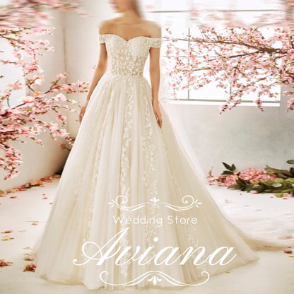 Aviana Customized Off Shoulder A-Line Sweep Train Pleats Ruching 3D Flowers Sleeveless Sweetheart Backless Empire Satin Woman