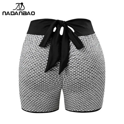 Nadanbao Sexy Checkered High Waist Peach Hip Yoga Pants Honeycomb Fitness Shorts Back Waist Bow Three-Point Yoga Shorts 2025