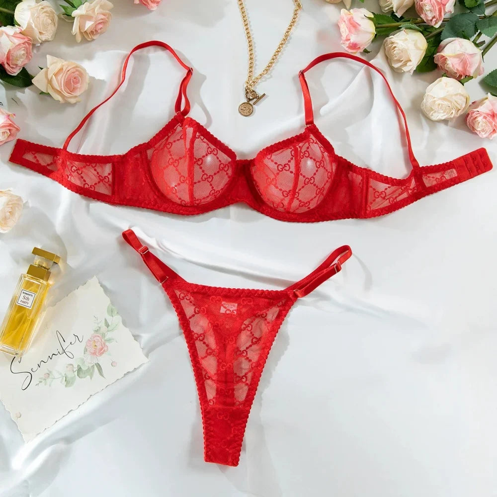 Krasapt New Arrival Ultra-thin Mesh See-through Plaid Bra And G-string Sexy Lingerie Sets Fancy Intimate Erotic set Onlyfans Kit