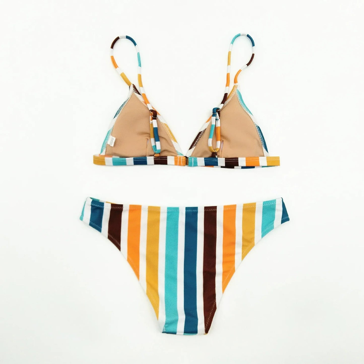 Circyy Bikini Set Women Rainbow Striped Halter Split Swimsuit Two-piece Sexy Thongs Summer 2025 New Holiday Beach Bathing Suit