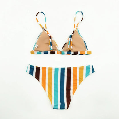 Circyy Bikini Set Women Rainbow Striped Halter Split Swimsuit Two-piece Sexy Thongs Summer 2025 New Holiday Beach Bathing Suit