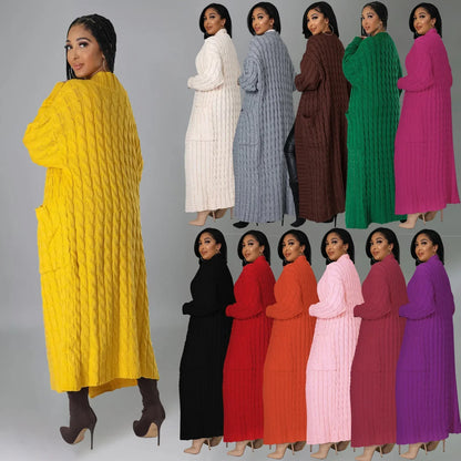 2024 New Women's Fashionable Cardigan Sweater Casual Long Sleeve Solid Color Jacket Autumn/Winter Amazon Europe Style
