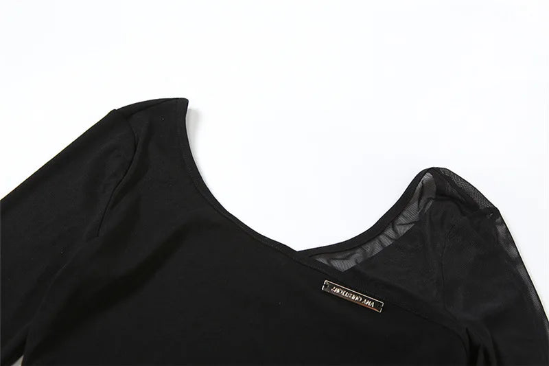 Black See Through Bodysuit Lingerie Sexy Long Sleeve Lenceria Femenina V-Neck One-Pieces Body Feminino Backless Tops For Women