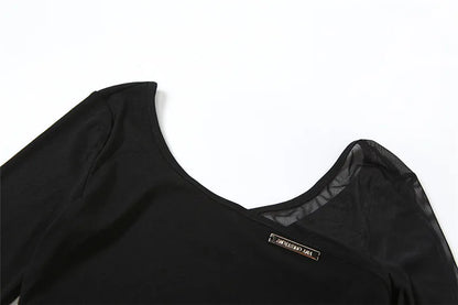 Black See Through Bodysuit Lingerie Sexy Long Sleeve Lenceria Femenina V-Neck One-Pieces Body Feminino Backless Tops For Women