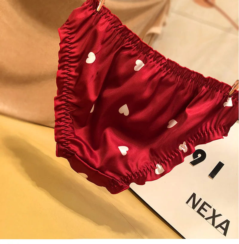 New girl's underwear waist satin love ladies briefs soft comfortable breathable high quality women's underwear female panties