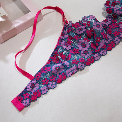 Aesthetic Floral Erotic Lingerie Set with Multi-color Lace Deluxe Comfortable Underwear with Thong