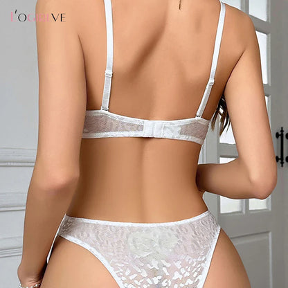 Logirlve Women's Fashion Backless Bra Set Invisible Push up Lingerie C/D Cup Deep U Plunge Brassiere Underwear Sexy Plunge Bra