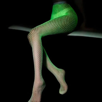 Night Fluorescent Women's Long Socks Fishnet Body Stockings Curve Lingerie Mesh Fabric High Waist Sex Tights Sexy Bodysuits