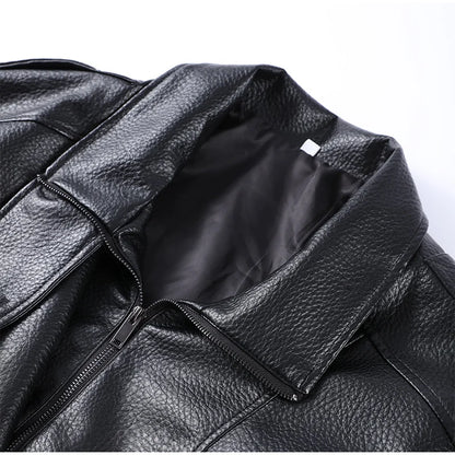 Street Stand Collar Women's Leather Jacket Loose Long Sleeve Zipper Pockets Chic Female Coats 2025 Autumn Winter Lady Outerwear