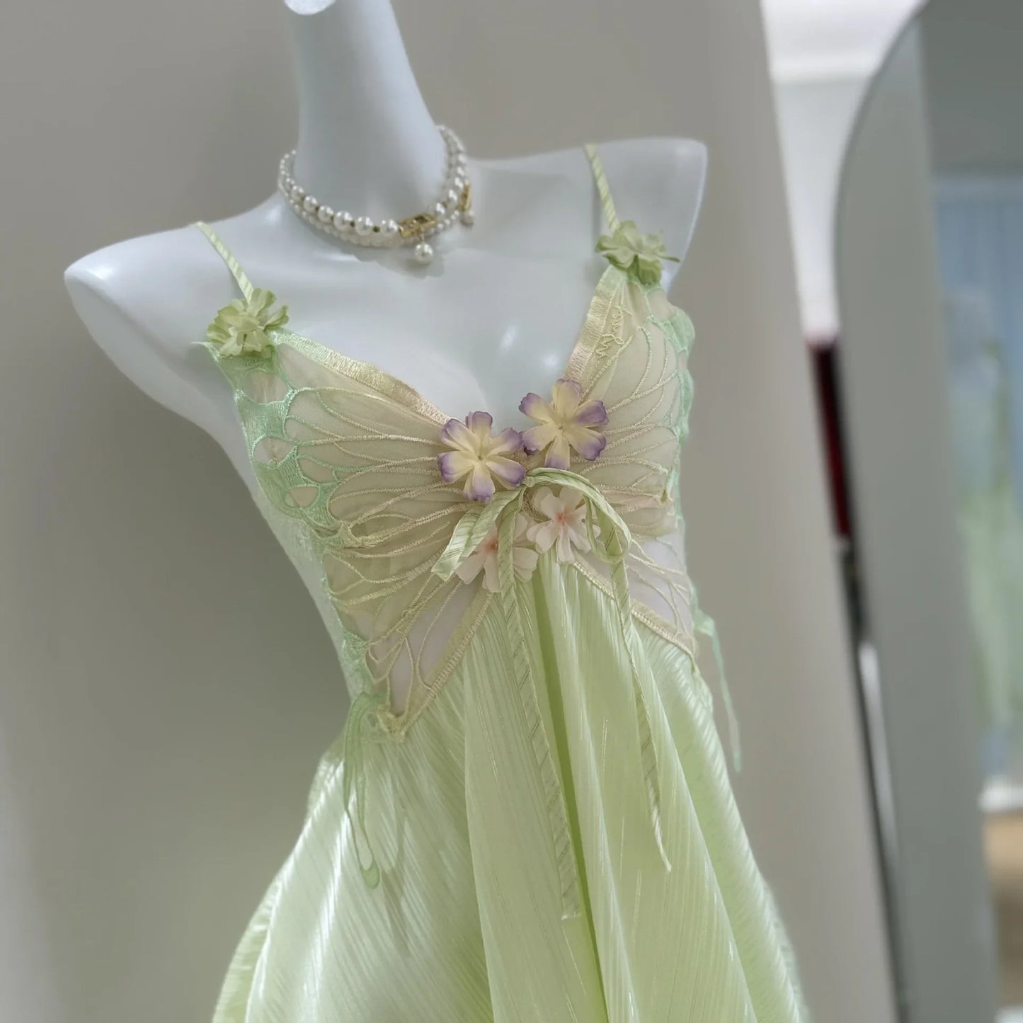 Fairy Elf Suspender Nightgown Lingerie Sexy Butterfly Lace Chemise Sleepwear Nightdress Homewear Summer New Women Nightwear