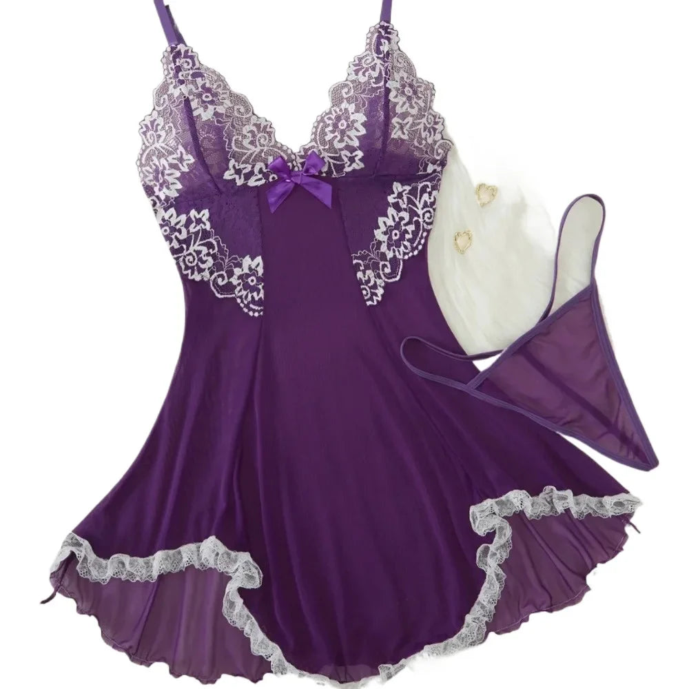 2025 Sexy Lingerie Set – European Lace Babydoll Nightwear, Sheer Teddies for Women