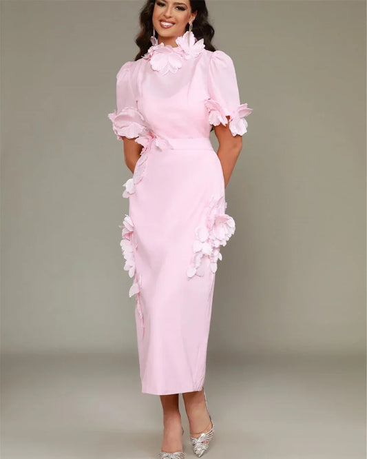 Customized Classic Modern Style Formal Evening High Collar Straight Flowers Bespoke Occasion Dresses 2025