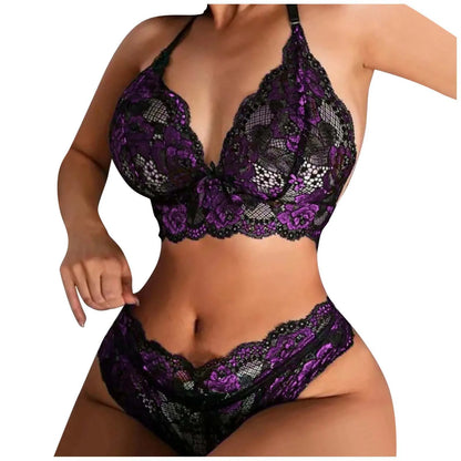 Erotic Lingerie Set Women Delicate Floral Embroidery Bra And Pantys Backless Push Up Bra Two Piece Set Hot Porno Teddy Costumes