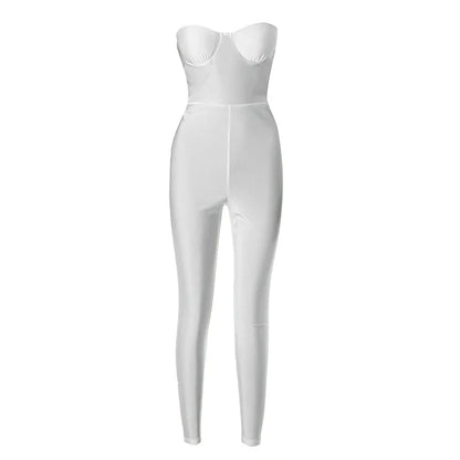 CUTENOVA Autumn And Winter New Women'S Solid Color Strapless Slim Sexy Big Backless Sleeveless Pencil Jumpsuit Elegant Lady