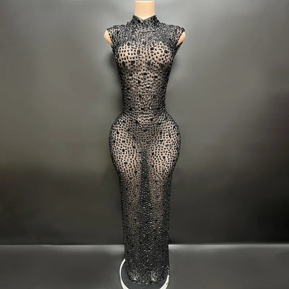 Elegant Luxury Crystal Party Dress Birthday Celebration Dress Bride Diamond Long Prom Dress Mother Formal Grand Party Dress