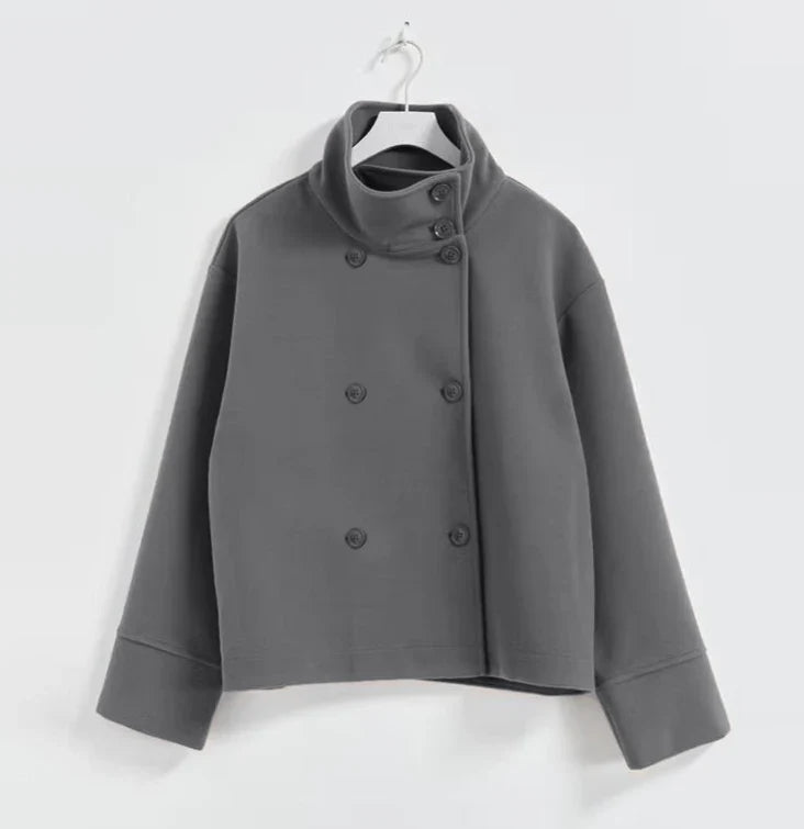 Urban Black Woolen Blend Coats Women Stand Collar Single-breasted Long Sleeve Thick Warm Jacket 2025 Autumn Winter Lady Outwear