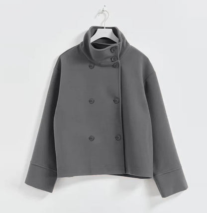 Urban Black Woolen Blend Coats Women Stand Collar Single-breasted Long Sleeve Thick Warm Jacket 2025 Autumn Winter Lady Outwear