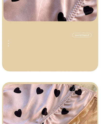 Sexy lingerie women Satin tangas lace ropa interior femenina sweet calzones para mujer plus size panties heart underwear women