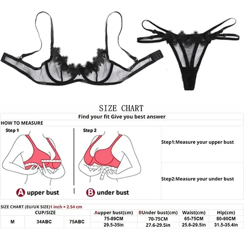Women Lingerie Set Bra Thongs Underwire Two Piece Bowknot Transparent Mesh Lace Steel Ring Lingerie Underwear Erotic Sexy Bras