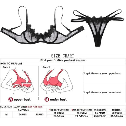 Women Lingerie Set Bra Thongs Underwire Two Piece Bowknot Transparent Mesh Lace Steel Ring Lingerie Underwear Erotic Sexy Bras