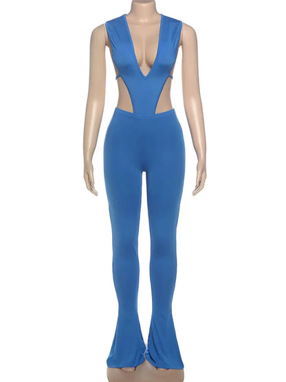 Sisterlinda Sexy Wild Style 2Piece Set Women Deep V-Neck Sleeveless Irregular Bodysuit+Skinny Peach Hip Pant Street Fashion Suit