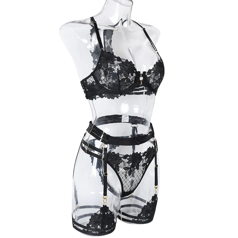 Lady Floral Lace Embroidery Lingerie Sets Women See-through Bra and Panty Set Underwear Sexy Hot Intimates Erotic Sexy Porn Suit