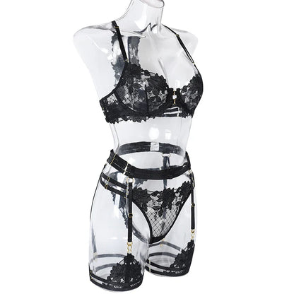 Lady Floral Lace Embroidery Lingerie Sets Women See-through Bra and Panty Set Underwear Sexy Hot Intimates Erotic Sexy Porn Suit
