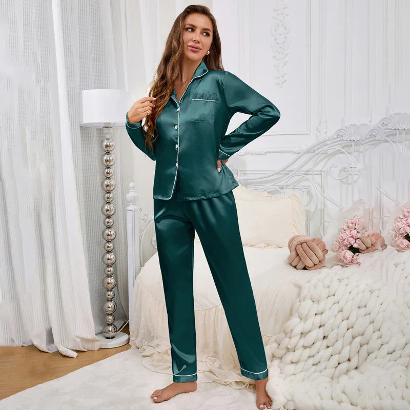 Women's Pajama Set Silk Sleepwear Suit Loungewear Pj Set Satin Long Sleeve Tops With Pants 2 Pieces Pjs Pajamas for Women Pyjama