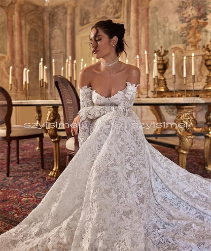 Modern Sweetheart A-Line Wedding Dress 2026 Bridal Gowns Long Sleeve Customizable Elegant Bridal Dress for Your Special Day