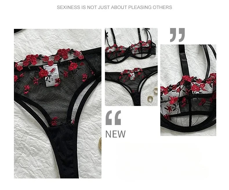 New Sexy Lace Floral Lingerie Set Women's Underwear Transparent Bra Party Sets Lace Lingerie Bra Set Underwear Set S-XL Size