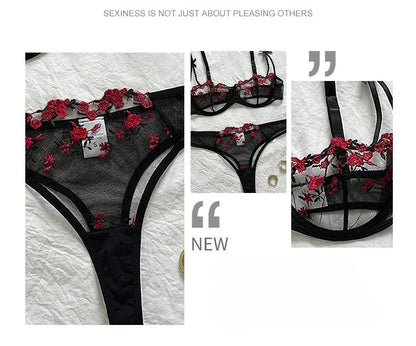 New Sexy Lace Floral Lingerie Set Women's Underwear Transparent Bra Party Sets Lace Lingerie Bra Set Underwear Set S-XL Size