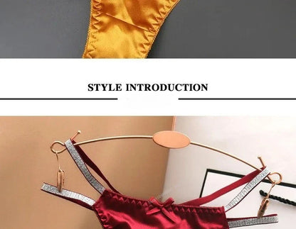 Sexy Silk Satin Thongs Hollow Out Fashion Solid Color Panties Cotton Crotch Low Waist Breathable Pure Color Women's Underwear