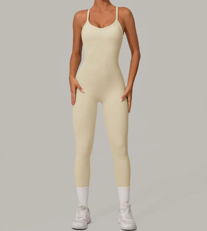 Sexy Hollow Cross Backless Sporty Tight Jumpsuit Woman Sportswear Summer One Pieces Outfit Gym Fitness Overalls Yoga Jump Suit