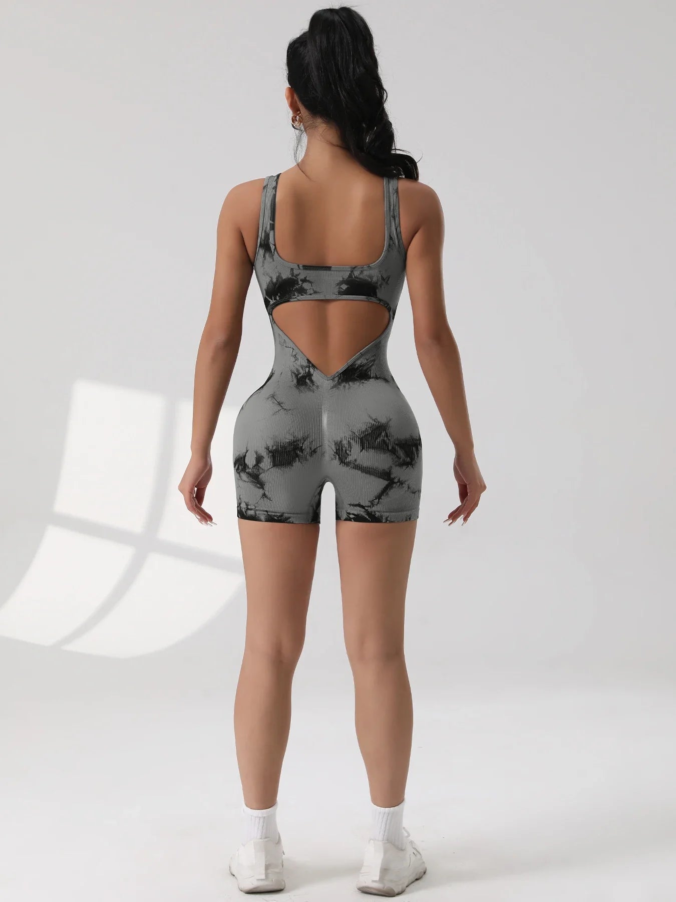 1PCS Backless Yoga Suit U Neck Sleeveless Sports Jumpsuit Solid Colour Threaded Stretch Women Bodysuit Without Bust Pads