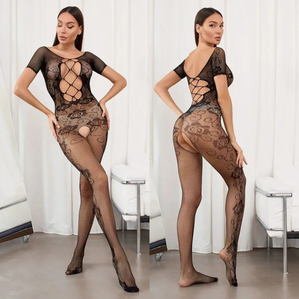 Sexy Body Lingerie Bodysuit Underwear Stocking Tight Sexy Transparent Pornos Suit Women Intimates Hose Black Mesh Bodystocking