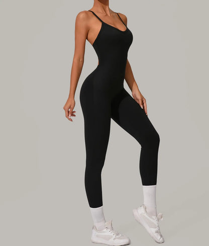 Sexy Hollow Cross Backless Sporty Tight Jumpsuit Woman Sportswear Summer One Pieces Outfit Gym Fitness Overalls Yoga Jump Suit