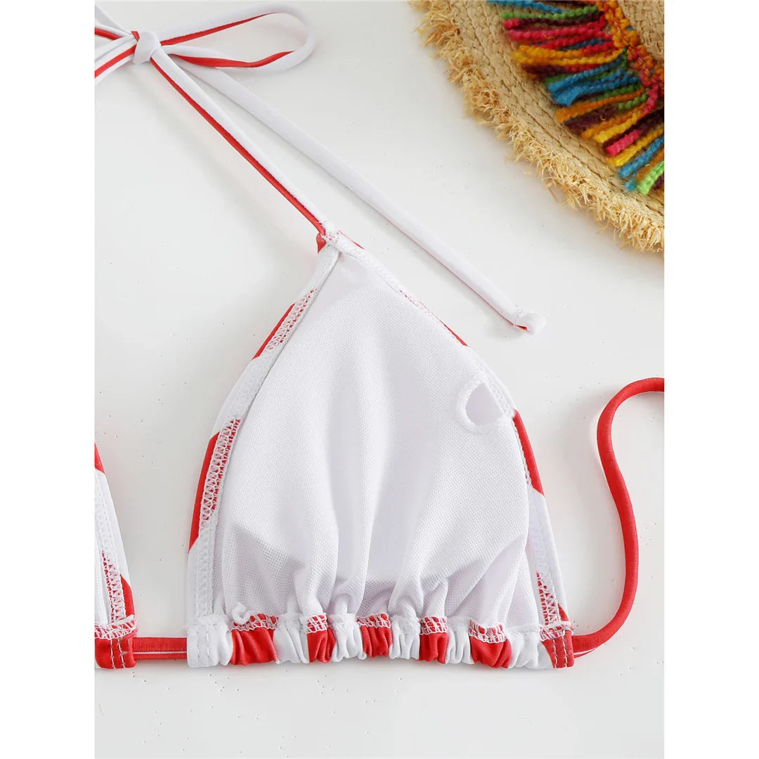 Flag Printed Halter Strappy High Cut Bikini Female Swimsuit Women Swimwear Two-pieces Bikini set Bather Bathing Suit Swim V6144