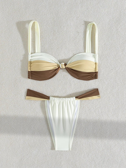 Vigoashely 2025 Sexy Solid Patchwork Bikini Strapped Push Up Swimsuit Women High Cut Thong Swimwear Lady Brazilian Bathing Suit