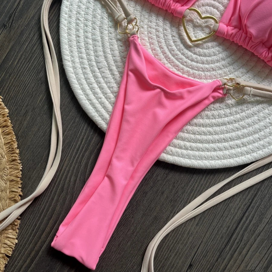 Para Praia 6 Colors Solid Brazilian Bikini Micro Swimwear T-back Swimsuit Women Sexy Biquini 2025 Thong Bikini Set Bathing Suit