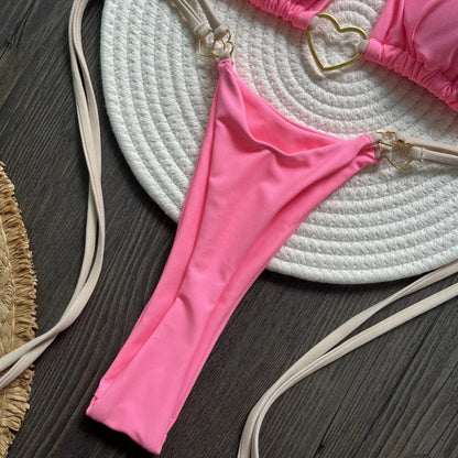 Para Praia 6 Colors Solid Brazilian Bikini Micro Swimwear T-back Swimsuit Women Sexy Biquini 2025 Thong Bikini Set Bathing Suit