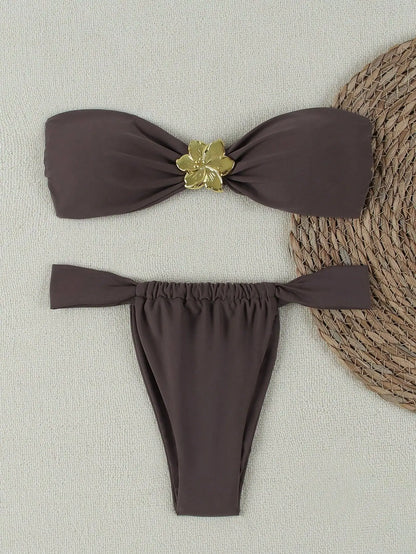 "2025 Sexy Bandeau Push-Up Bikini Set - Brazilian Thong Swimwear for Women"