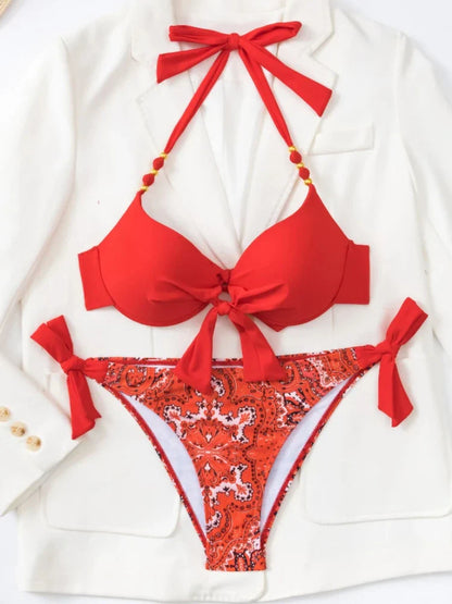 2024 New Print 2-piece Swimsuit for Women,hard Cup Suspender Push Up Bikini Set,summer Beach Vacation Backless Bathing Suit