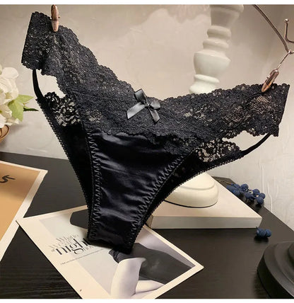 Women's Briefs Satin Lace Sexy Women's Underwear Low Waist Transparent Hollow Out Panties Breathable Soft Seamless Lingerie