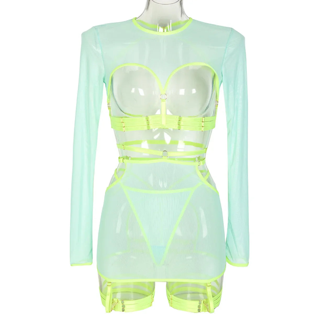 Diccvicc Long Sleeve Lingerie Sexy Sheer Mesh Porn Top Crotchless Skirt Naked Bandage Women Underwear Uncensored Erotic Costume