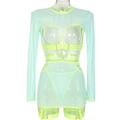 Diccvicc Long Sleeve Lingerie Sexy Sheer Mesh Porn Top Crotchless Skirt Naked Bandage Women Underwear Uncensored Erotic Costume