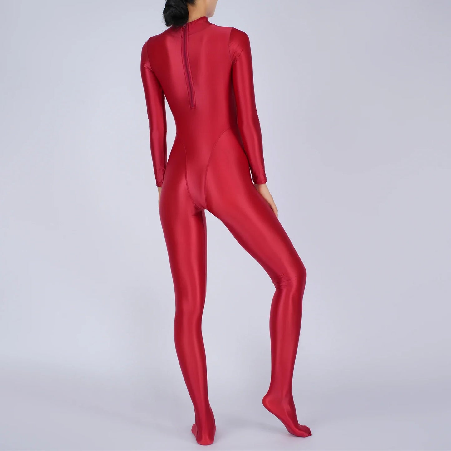 Womens Glossy Full Body Jumpsuit See Through Sheer Catsuits Bodystockings Long Sleeve Footed One Piece Gym Yoga Tights Bodysuit