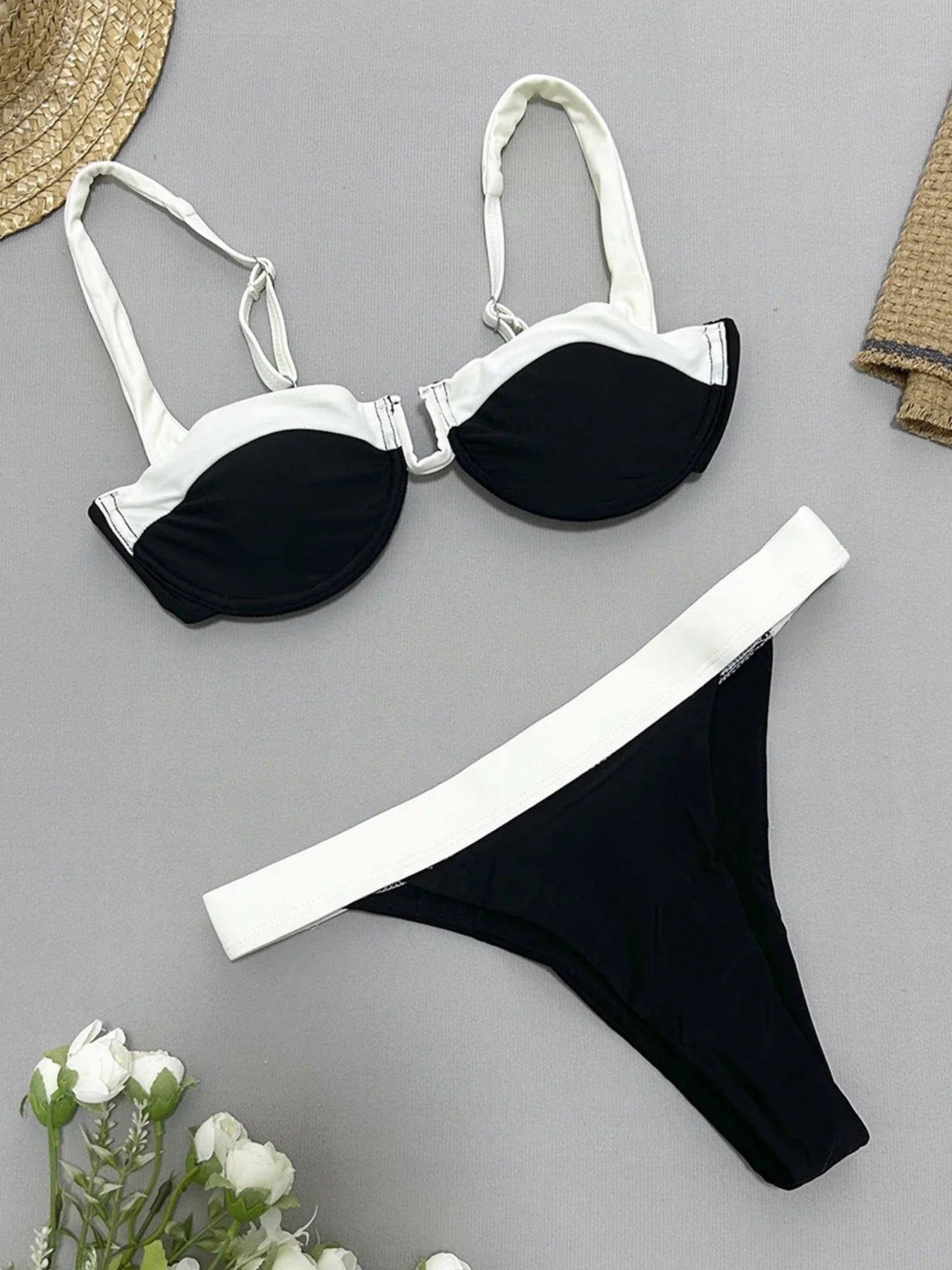 2024 New Sexy U-Bar Bikini Sets Swimsuit For Women Push Up Swimwear Contrast Color Patchwork Bathing Suit Two Pieces Beachwear