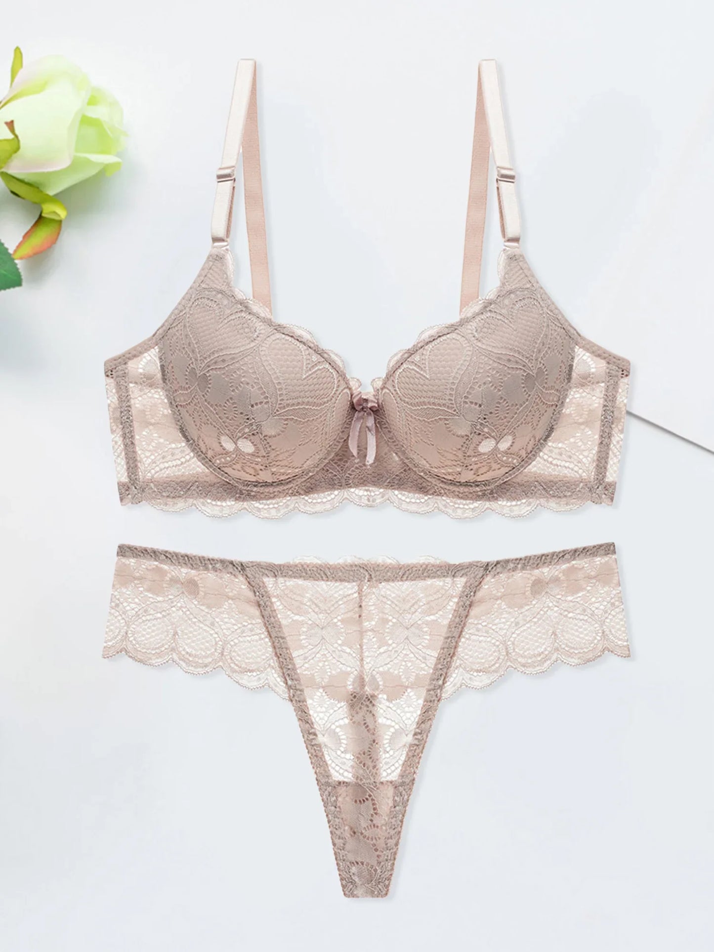 Women s Floral Lace Lingerie Set Sheer Mesh Seductive Babydoll Push up Bra and Panty 2 Pcs Set with Garter Belt