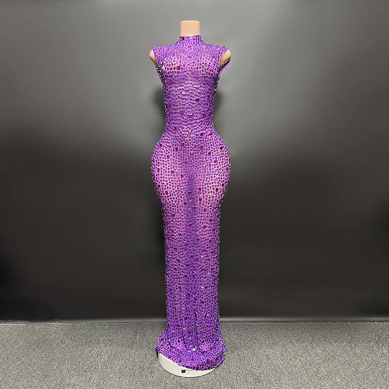 Elegant Luxury Crystal Party Dress Birthday Celebration Dress Bride Diamond Long Prom Dress Mother Formal Grand Party Dress